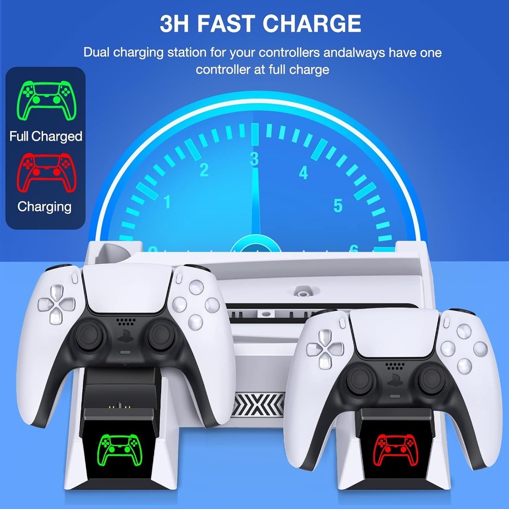 PS5 Disc & PS5 Digital Vertical Cooling Fan Stand Controller Charger Station
