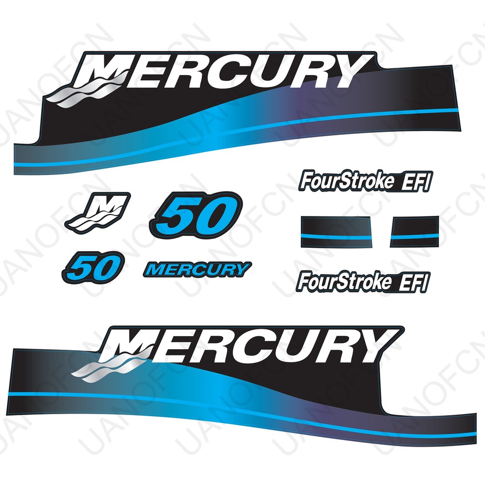 Outboard Engine Decals Sticker Set Replacement Mercury 4 Stroke EFI 50HP (Blue)