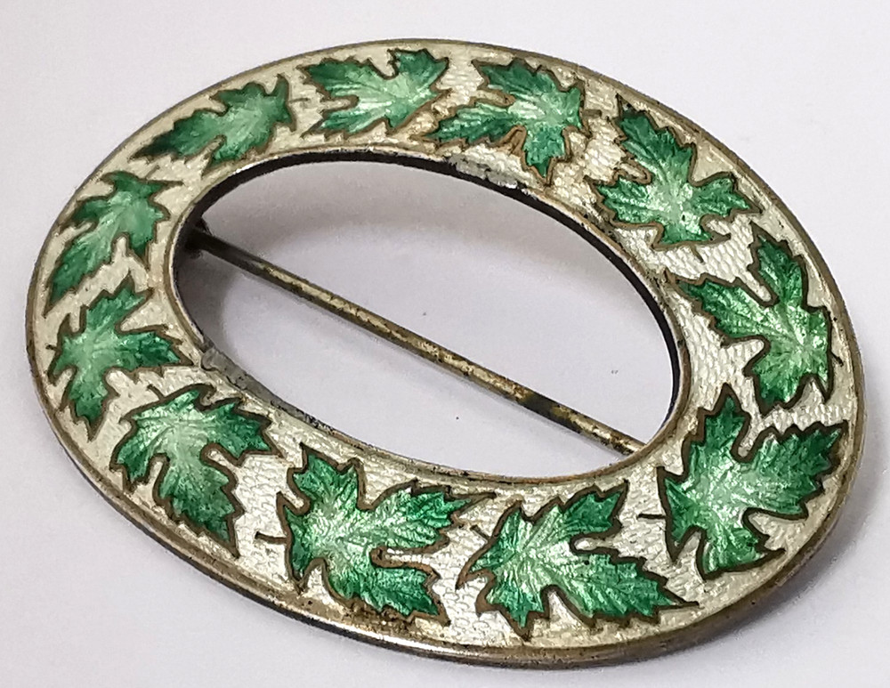 Large Vintage Solid Silver & Enamel Buckle Brooch