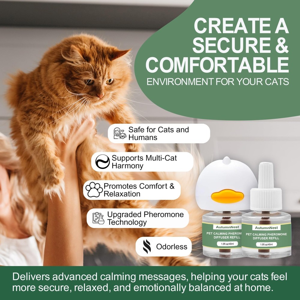 Cat Calming Pheromone Diffuser Set, Pet Calming Plugin Kit 2 Diffusers + 4 Re...