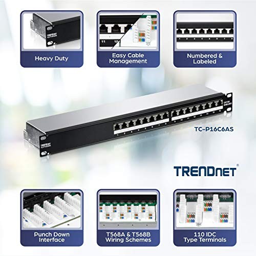TRENDnet 16 Port Cat6A Shielded Patch Panel 10G Ready Network Interface