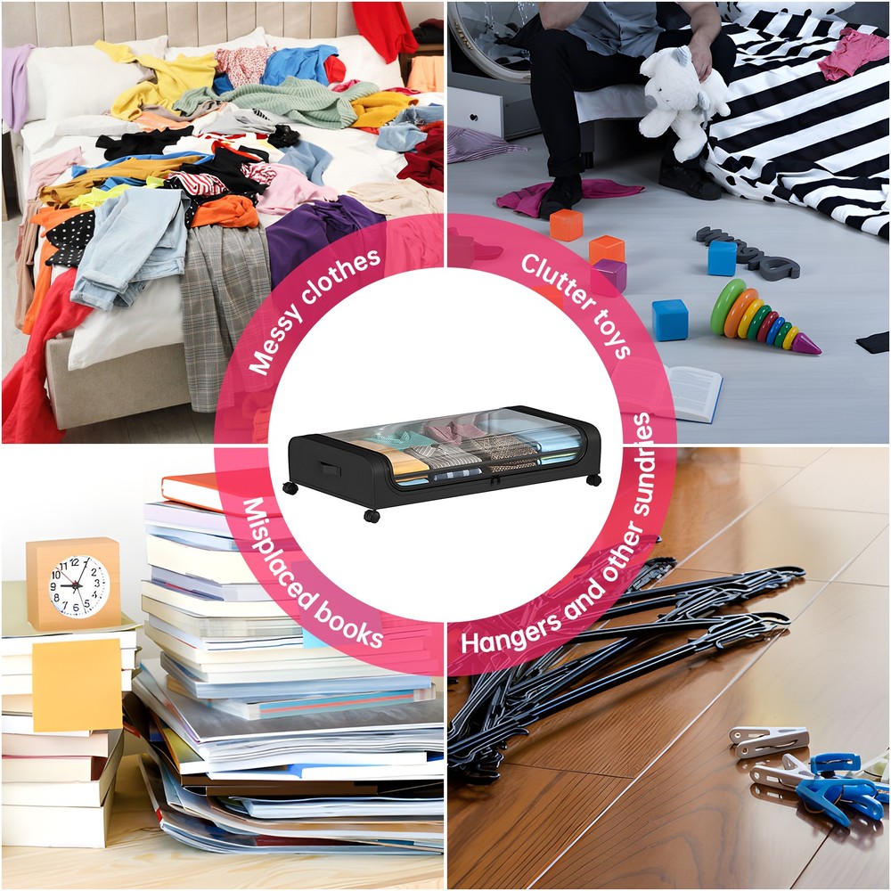2 Pack Under Bed Storage Container With Lids And Wheels Multifunctional IQFD
