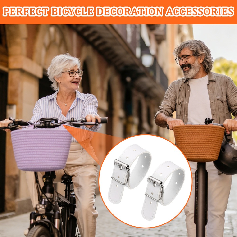 2 Pcs Adjustable Leather Bicycle Basket Strap, White