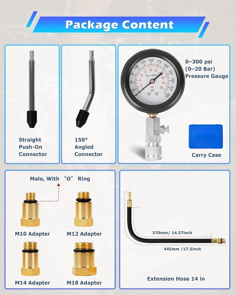Portable Engine Compression Tester with Dual Color Gauge & Multiple Adapters