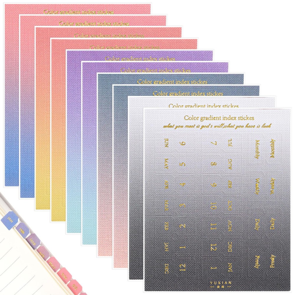10 Sheet Monthly Tabs for Planners, Gradient Color Planner Multicolor