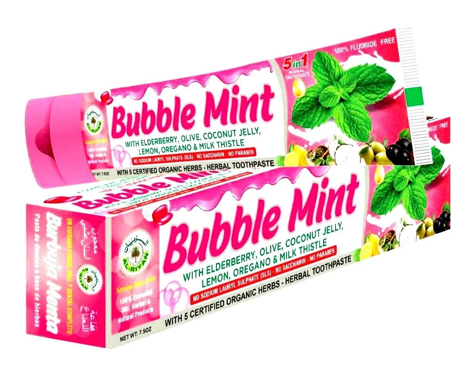ORGANIC TOOTHPASTE- AL RIYAN BUBBLE MINT Toothpaste 100% Natural Fluoride free