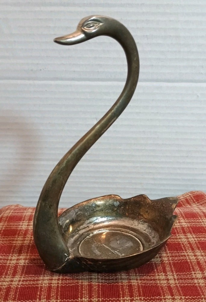SILVERPLATE SWAN TRINKET JEWELRY CANDY DISH ASHTRAY MCM