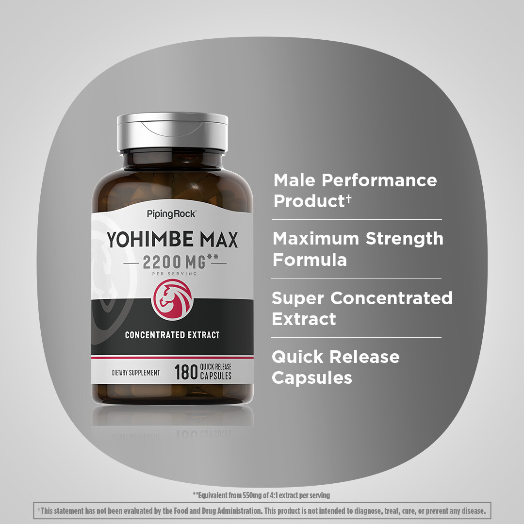 Yohimbe Extract for Men | 2200 mg | 180 Capsules | Non-GMO | By Piping Rock