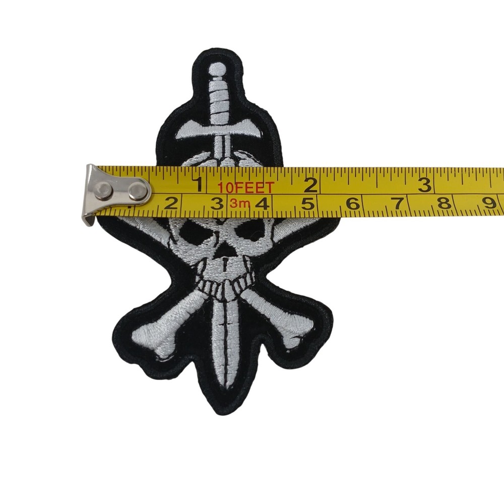 Skull & Crossbones Sword Embroidered Iron-On Patch Gothic Pirate #D4-4