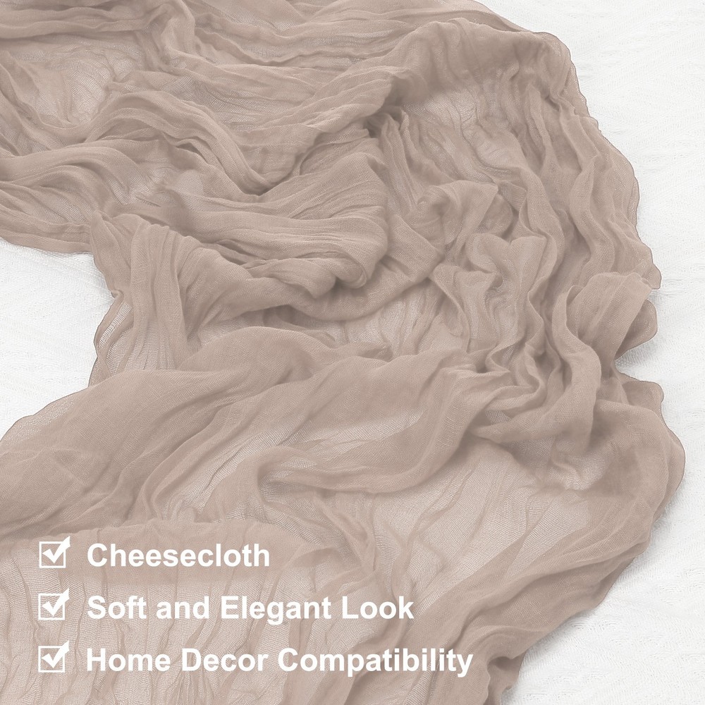 2Pcs Light Brown Cheesecloth Table Runner 35.4" x 118" Rustic Gauze Table Runner