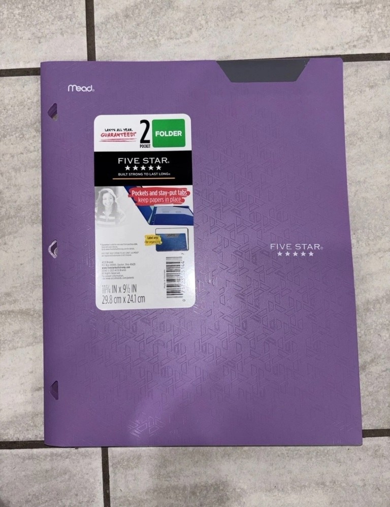 Five Star 2 Pocket Folder w/ Stay-Put Tabs – Durable School Folder– Choose Color