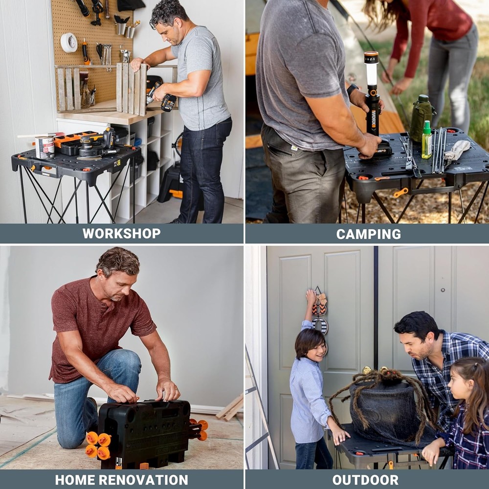 Folding Work Table, Portable All-in-one Work Bench
