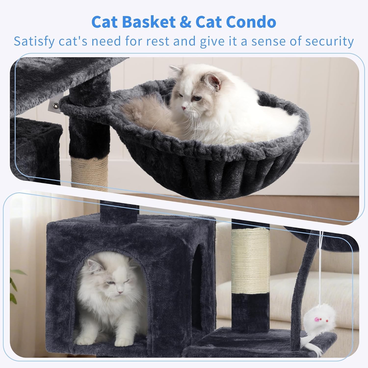 Heybly Cat Tree with Toy, Cat Tower Condo for Indoor Cats, Cat House with Padded