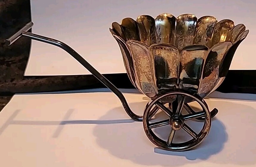 Vtg. Silverplate Wheeled Wagon Caddy, Server. Italy