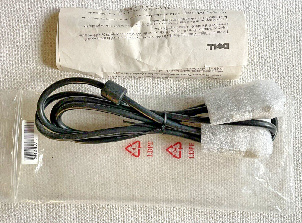 DELL (DVI) Digital Visual Interface Cable 6FT w/ White Connectors Black cord NEW