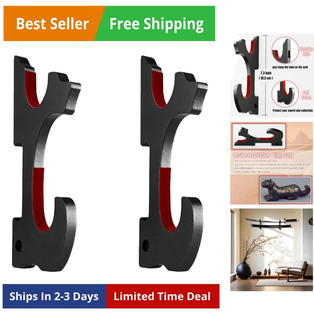 2/Set Sword Hook Wall Mount Samurai Sword Hanger Display Holder Adjustable fo...