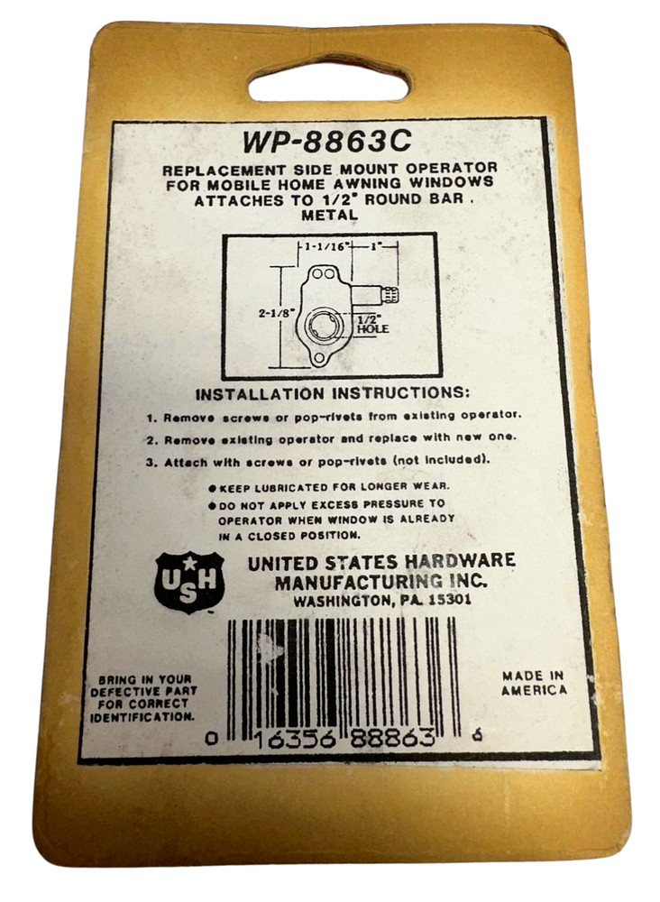 Mobile Home WP-8863C Awning Windows 1/2" Sidemount Operator Right Hand