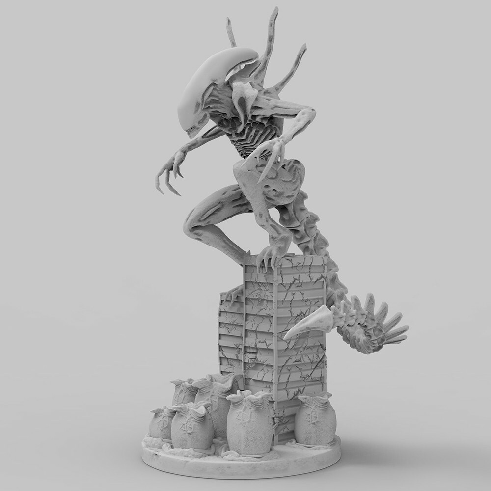 Alien Xenomorph With Hatched Eggs Diorama 3D print model