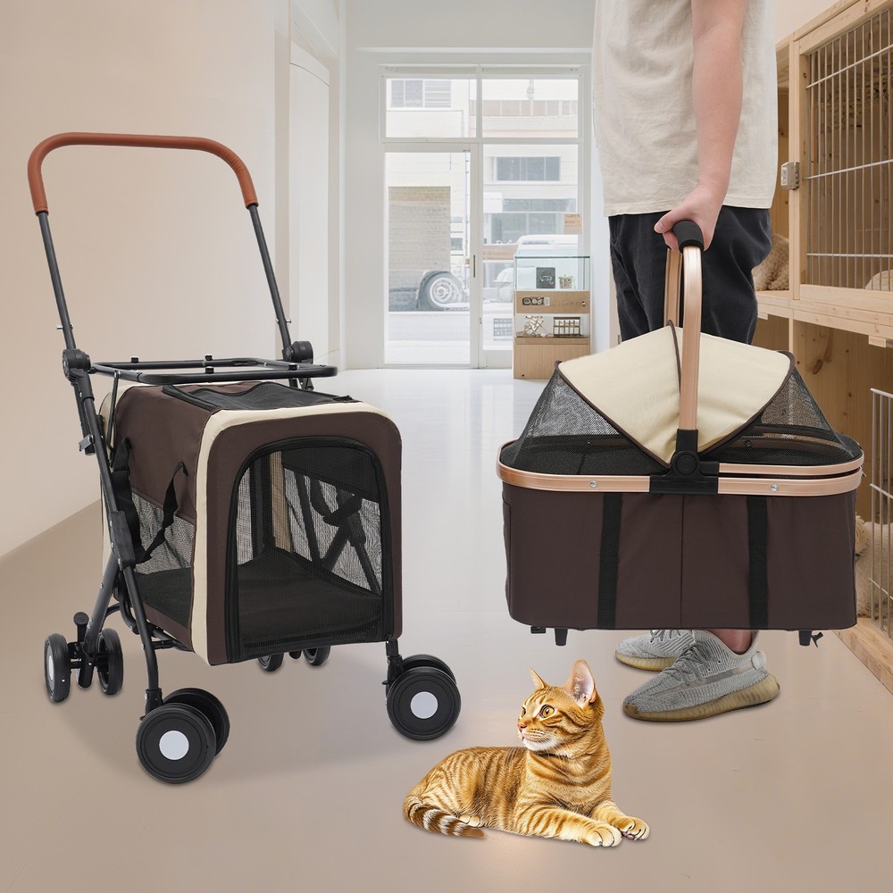 Foldable Pet Stroller w/wheel Adjustable Dog & Cat Stroller For Small&medium Dog