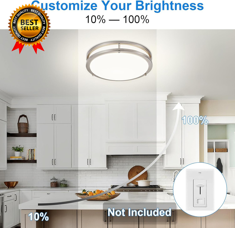 DLLT Flush Mount LED Ceiling Light: 13 Inch 5CCT (3000K-6000K) & Dimmable