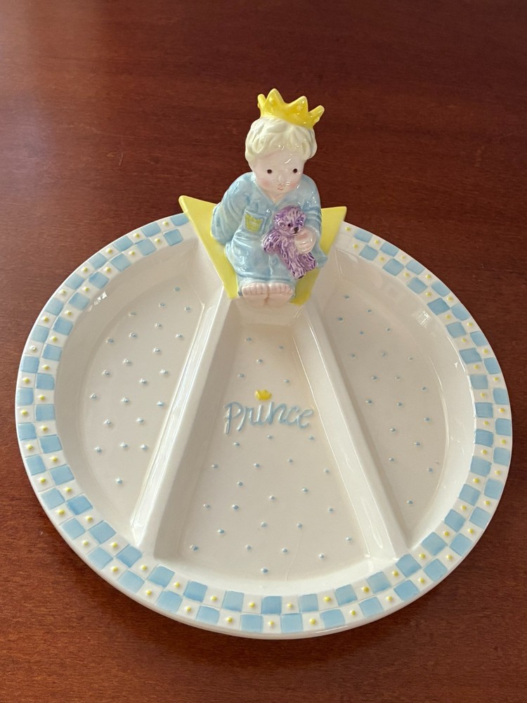 MUD PIE HTF LITTLE PRINCE 2 PC CERAMIC BOY'S DINING SET PLATE + CUP 2000