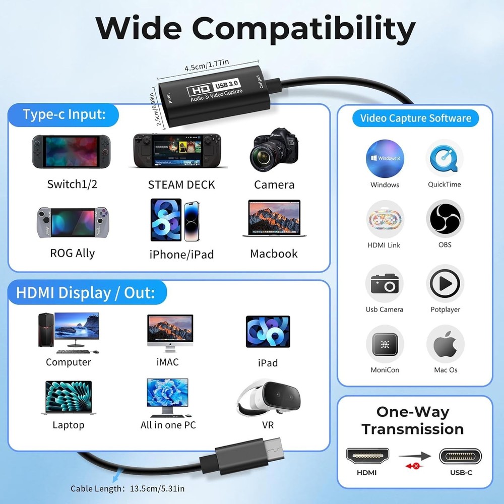 Clear Picture Quality HDMI Capture Device - 2K 30FPS