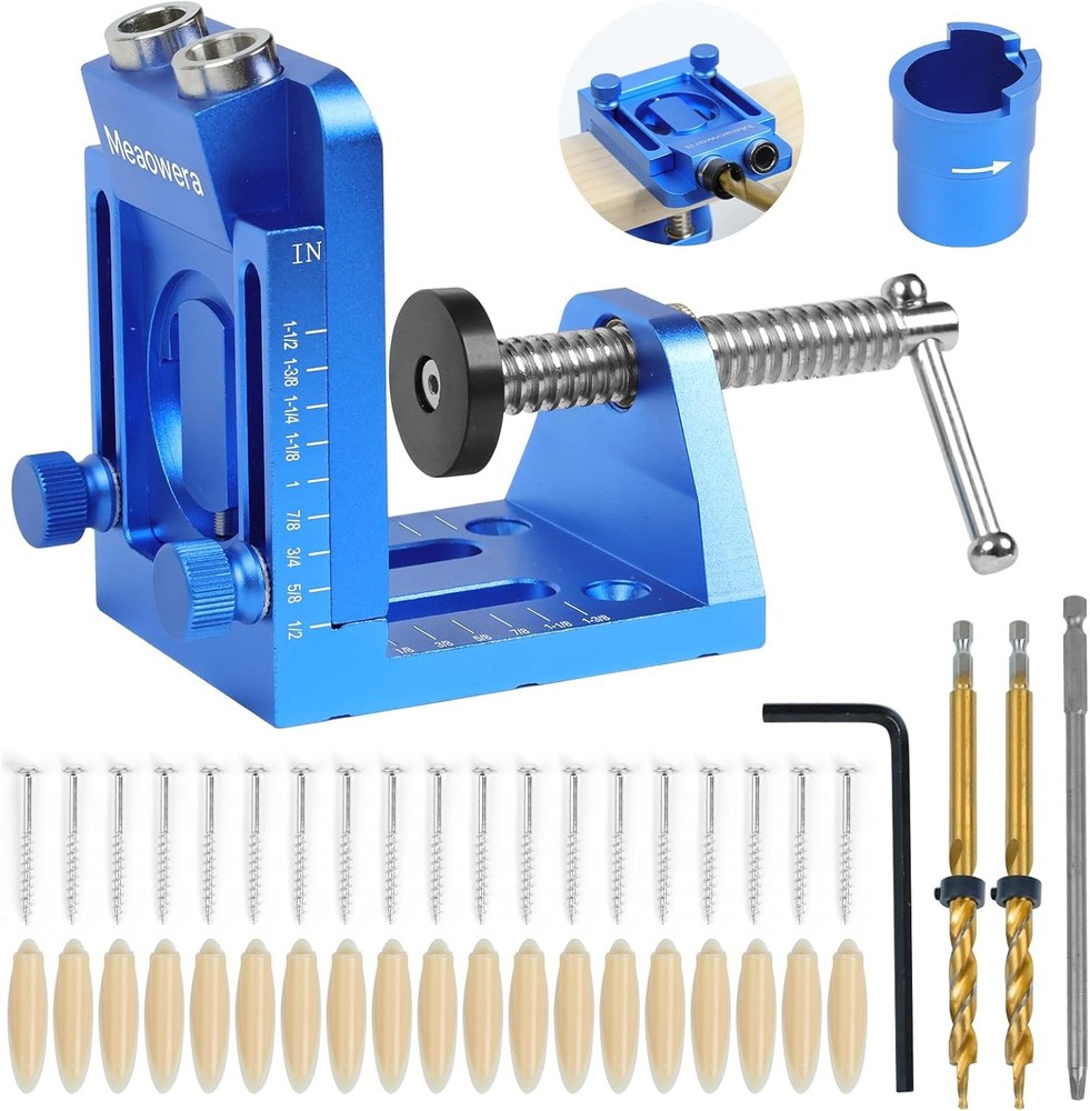 Pocket Hole Jig Kit with Adjustable Drill Guide, Stop Collars, 30PCS Screws & Pl