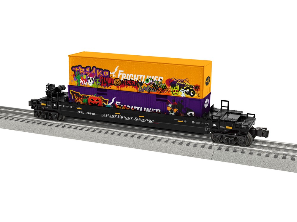 LIONEL #2328340 HALLOWEEN GRAFFITI MAXI STACK W/CONTAINER LOAD