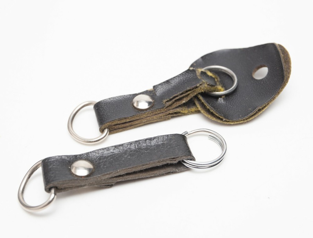 Vintage Black Leather & Chrome Strap Lugs Extensions w/Split Rings
