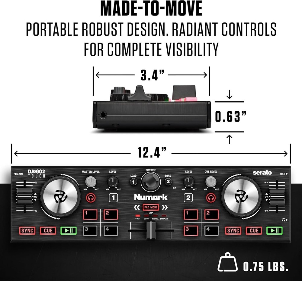 DJ2GO2 Touch: Feature-Packed Compact DJ Controller, 2-Deck, Audio Interface