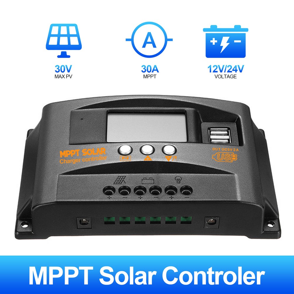 PFCTART 30A MPPT Solar Charge Controller Solar Panel Regulator Dual USB Gray