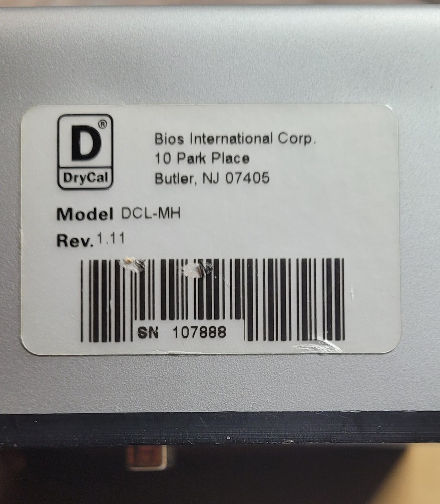 Bios DryCal DC-Lite Primary Flow Meter DCL-MH UNTESTED Power ON
