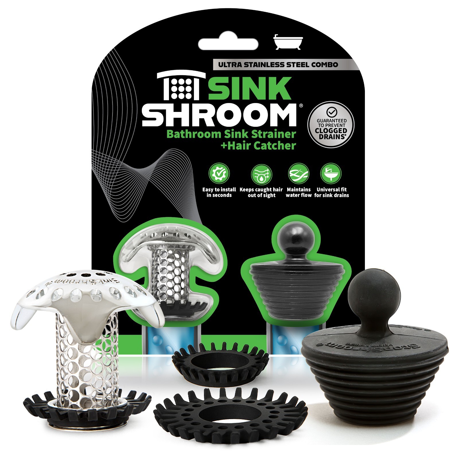 SinkShroom Ultra Strainer Drain Protector Hair Catcher with StopShroom for Sink