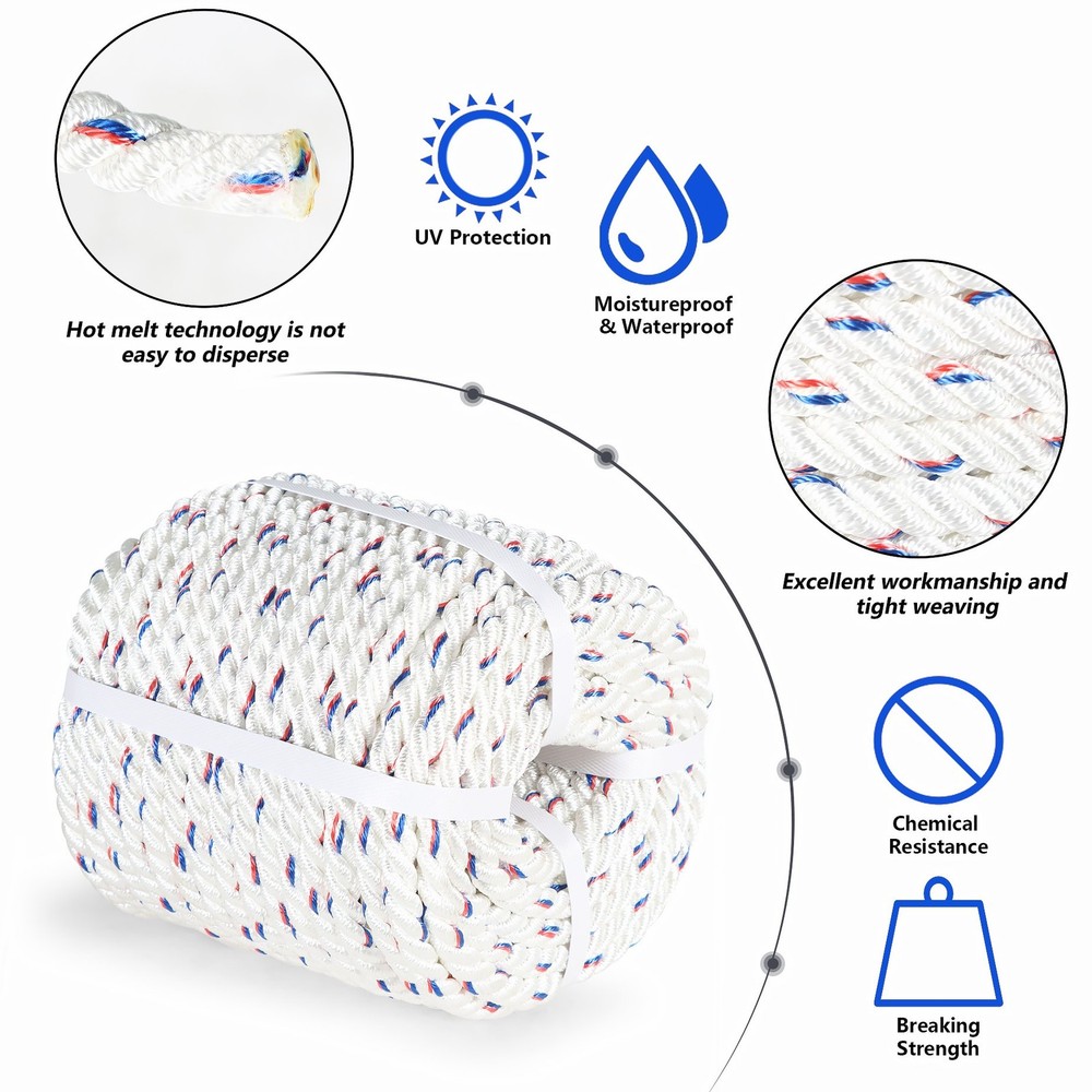 7200Lbs 5/8"×150' Double Braid Polyester Arborist Bull Rope Pulling Rigging Line