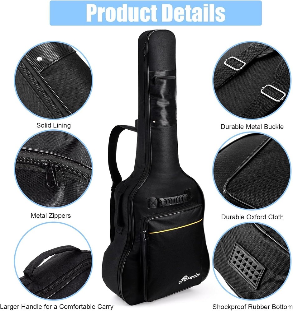 Rugged Acoustic Guitar Gig Bag with Protective Padding & Multiple Compartments
