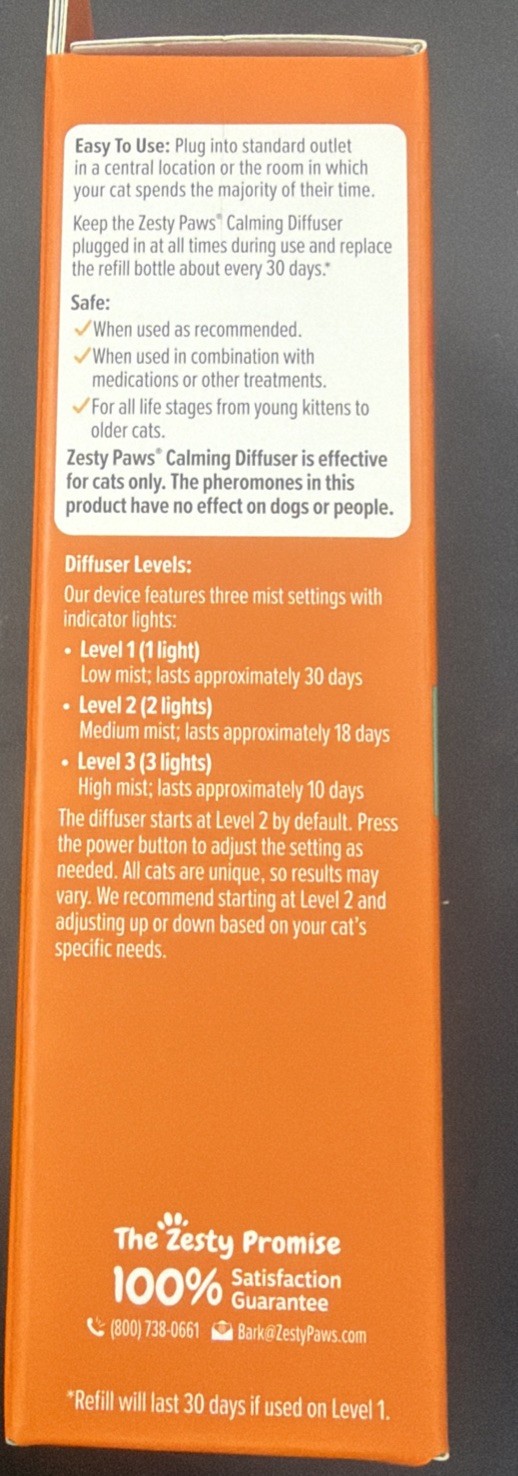 Zesty Paws Calming Diffuser for Cats – Orchid Mist Scent – 30 Day Plug-In
