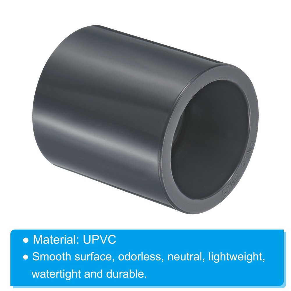 UPVC Pipe Fitting 32mm Socket, 2 Pack Straight Coupling, Dark Grey