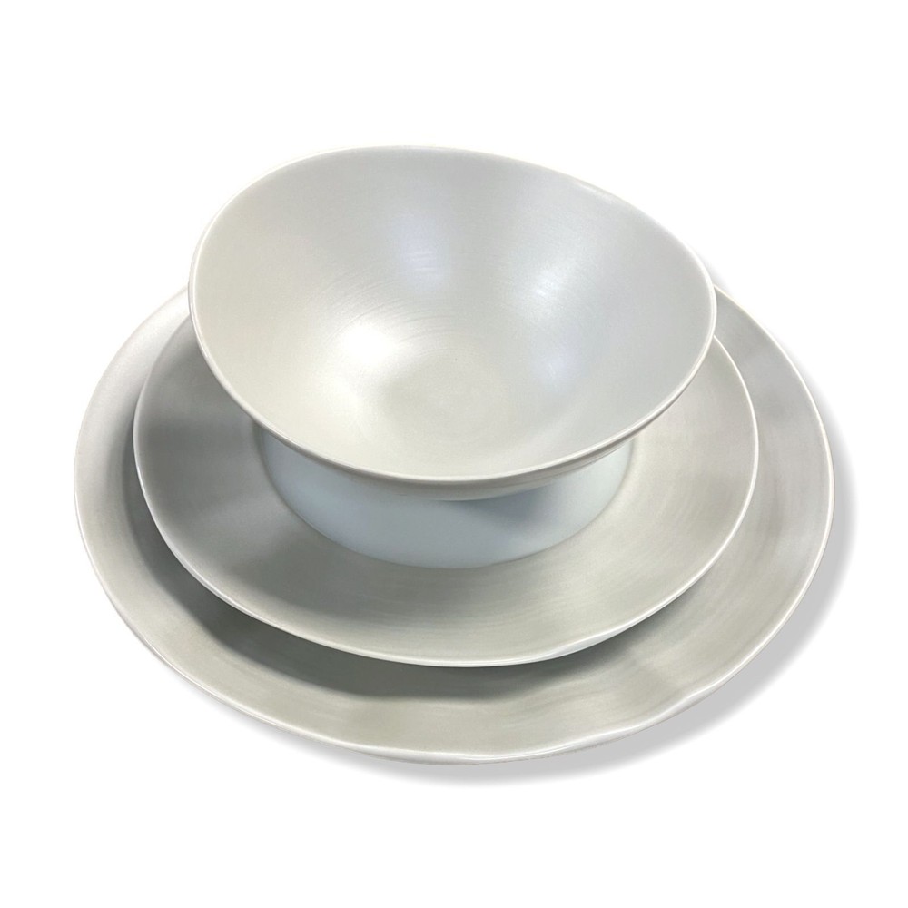 NEIMAN MARCUS White Platinum Brushstroke Dinnerware 11-Piece Set