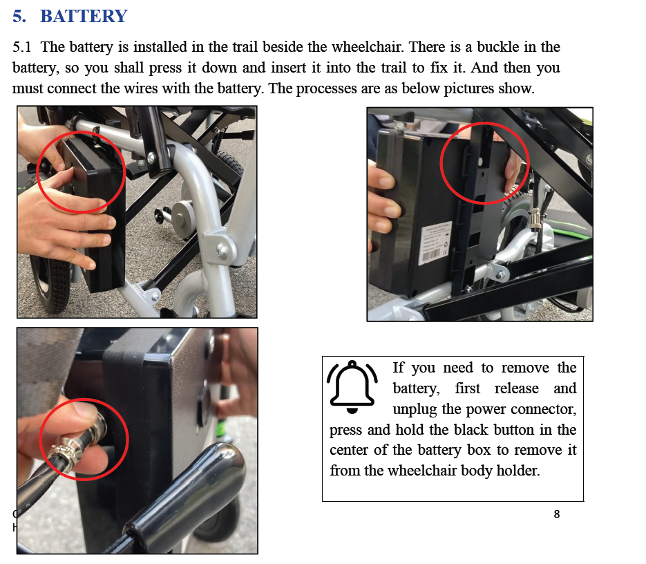 Replacement Battery for KR8807 Electric Adult Fold-able Wheelchair