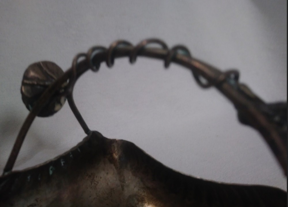 Silver Plated Footed Rectangular Metal Candy Dish 'basket' w/ Floral Handle '40s