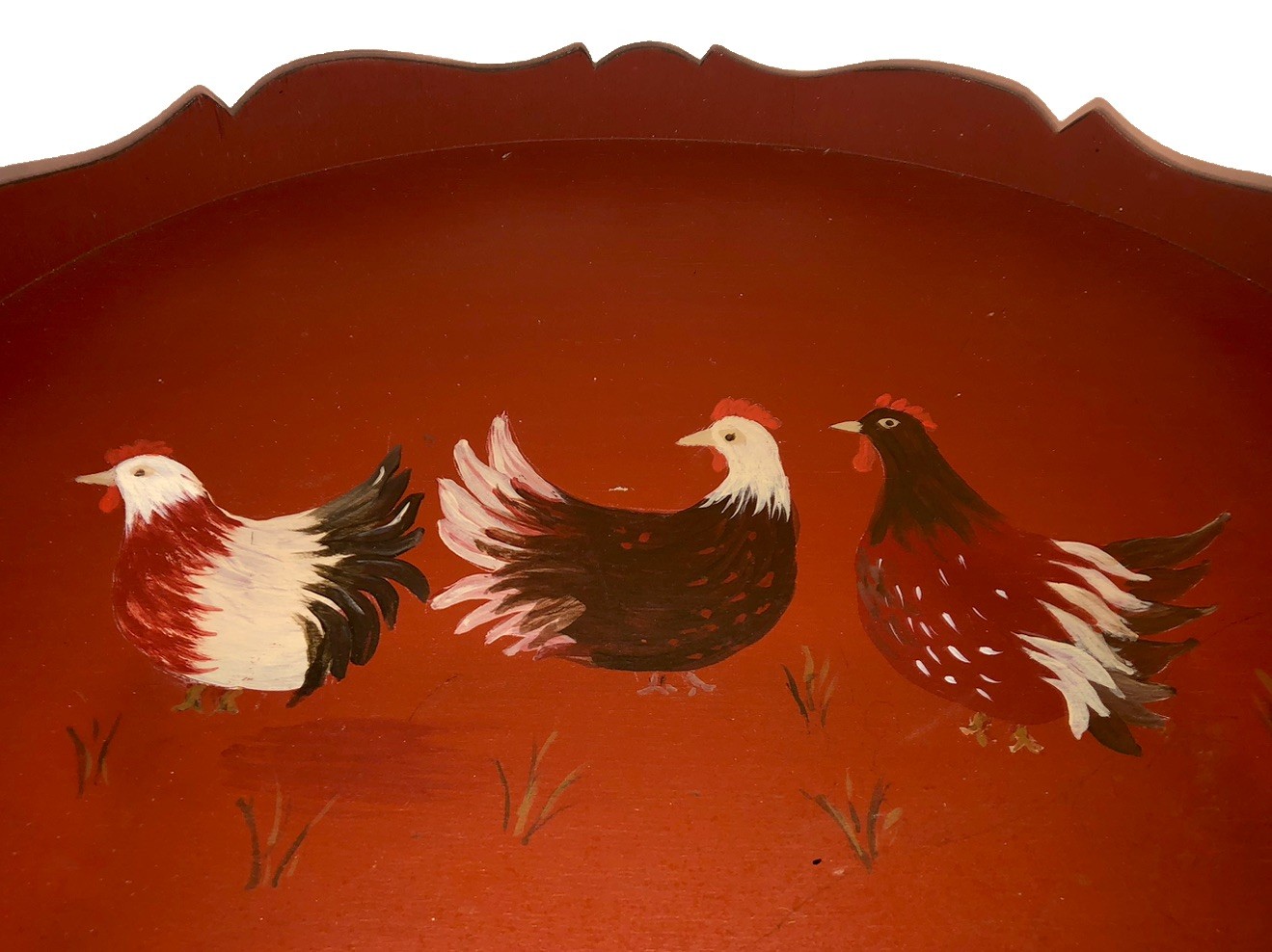 Vintage Fun HP Red Wood Wooden Chicken Hens Farmhouse Serving Tray