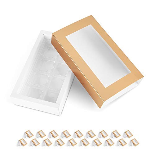 20 Truffle Box, Chocolate Gift Box Packaging, Candy Boxes with 8-Piece Gold