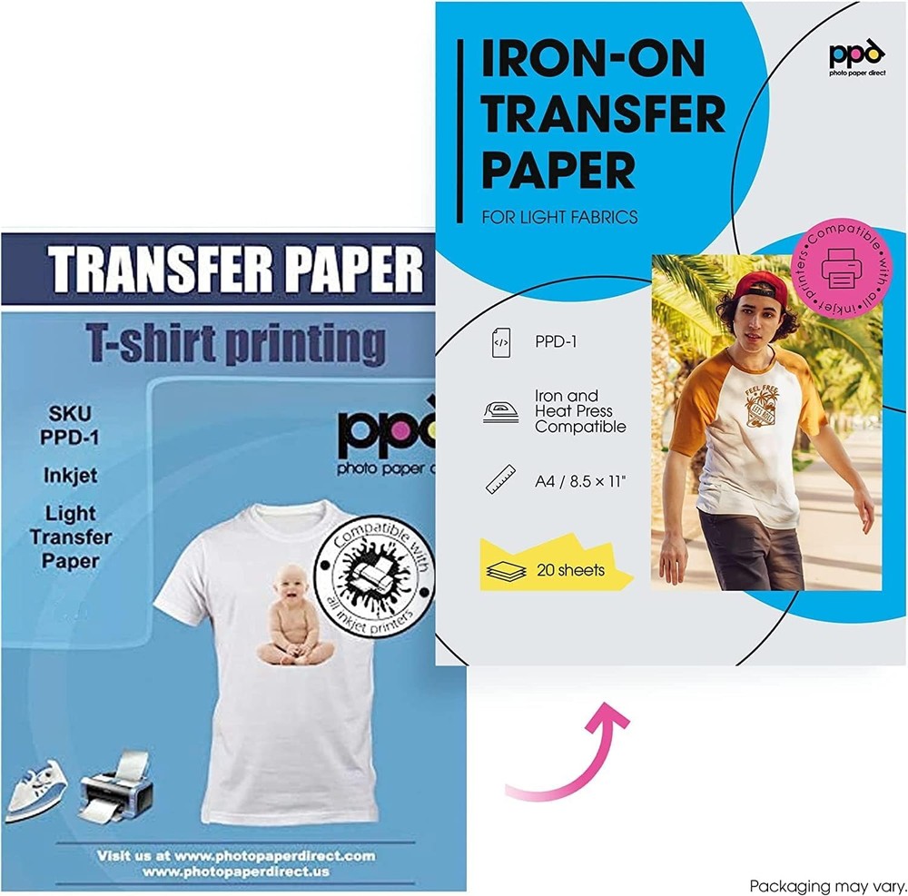 PPD Iron on Transfer Paper for Inkjet Printer 20 Sheets (8.5 x 11), Light