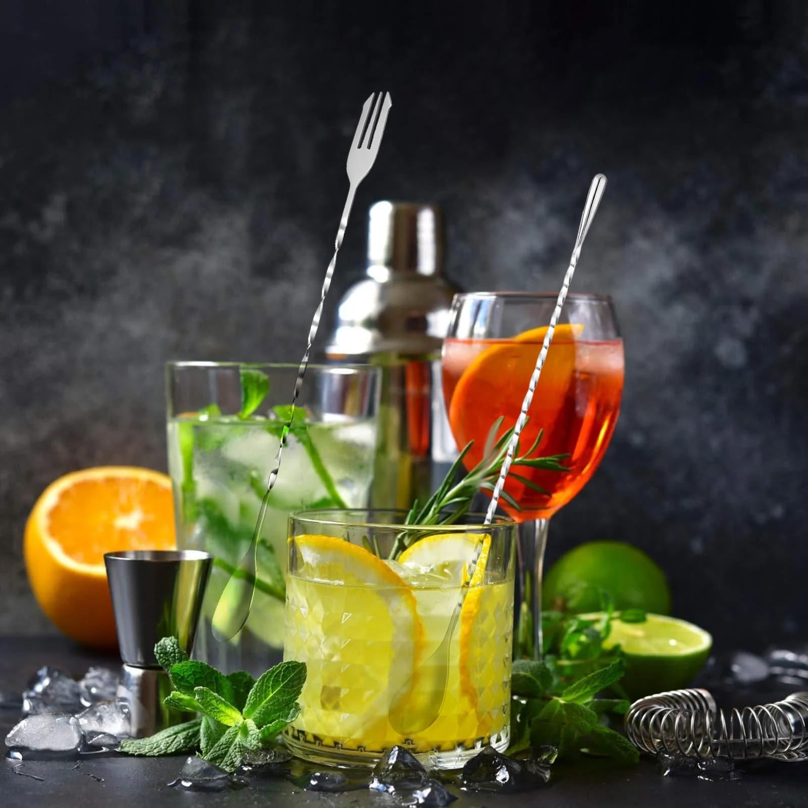 4PCS Cocktail Spoon Long Handle Bar Spoon, 12inch Stainless One size, Silver