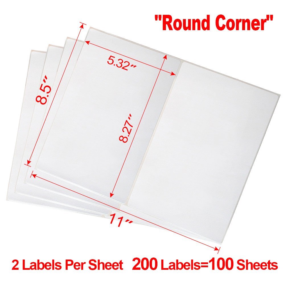 200-20000 8.5x5.5 Shipping Labels Round Corner Half Sheet Self Adhesive Labels