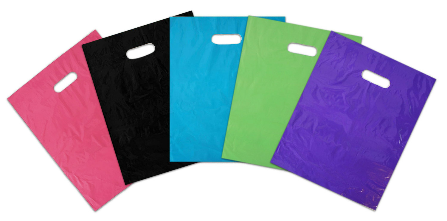 9" x 12" Colored PLASTIC MERCHANDISE Bags Retail Store Bags w/Die Cut Handles