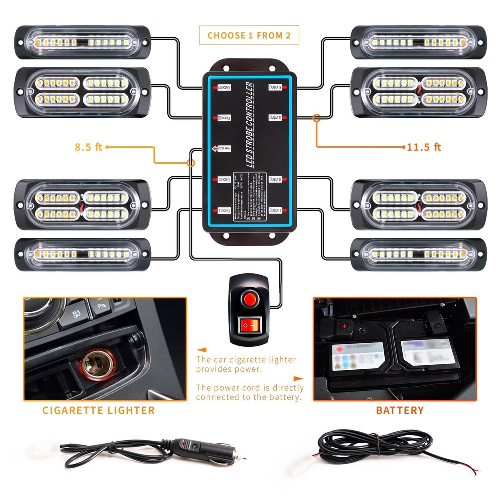 8-Pcs Sync Feature LED Emergency Strobe Lights Ultra Slim Grille Surface Mount