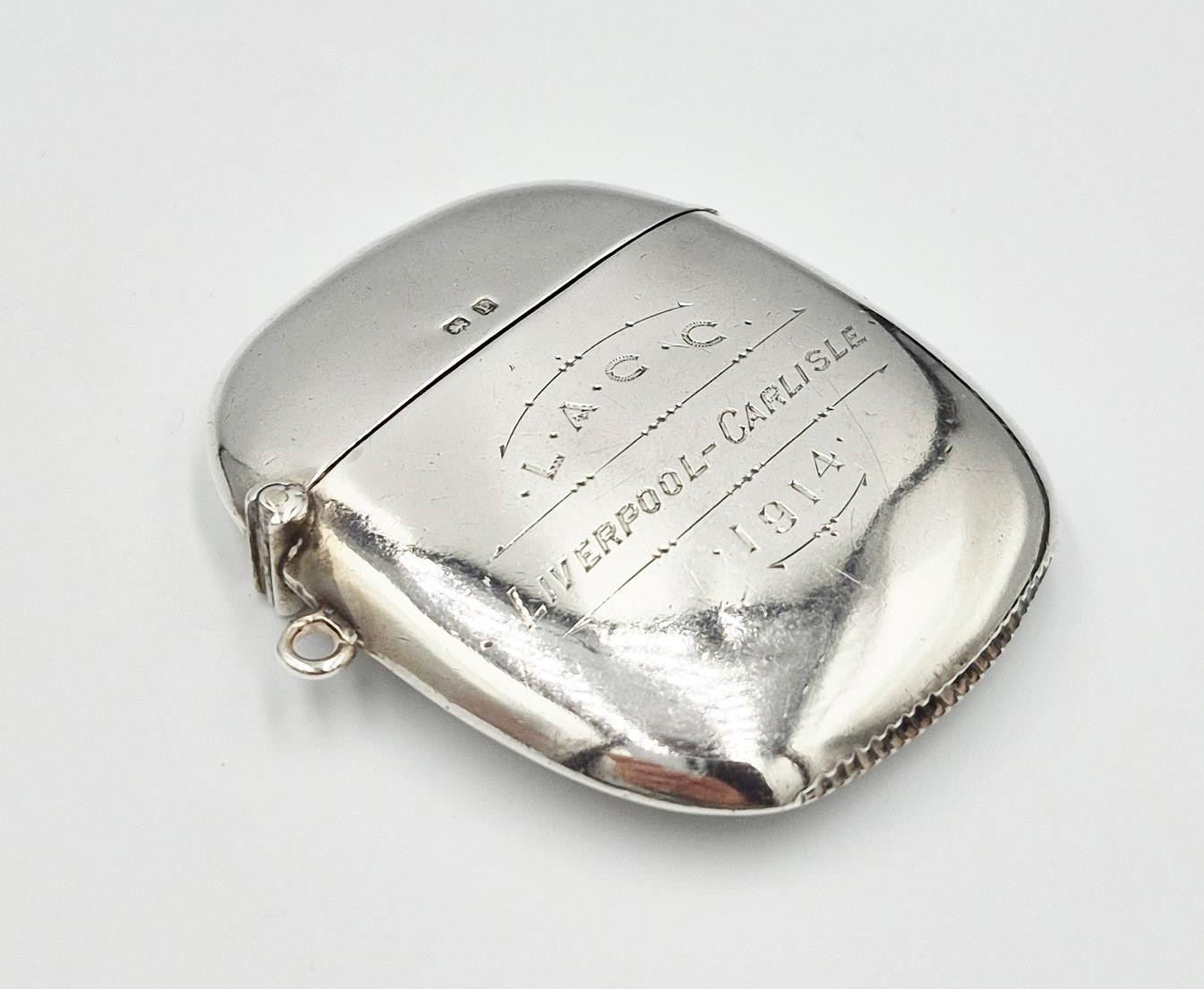 ANTIQUE STERLING SILVER LIVERPOOL - CARLISLE LARGE VESTA CASE Birmingham 1914