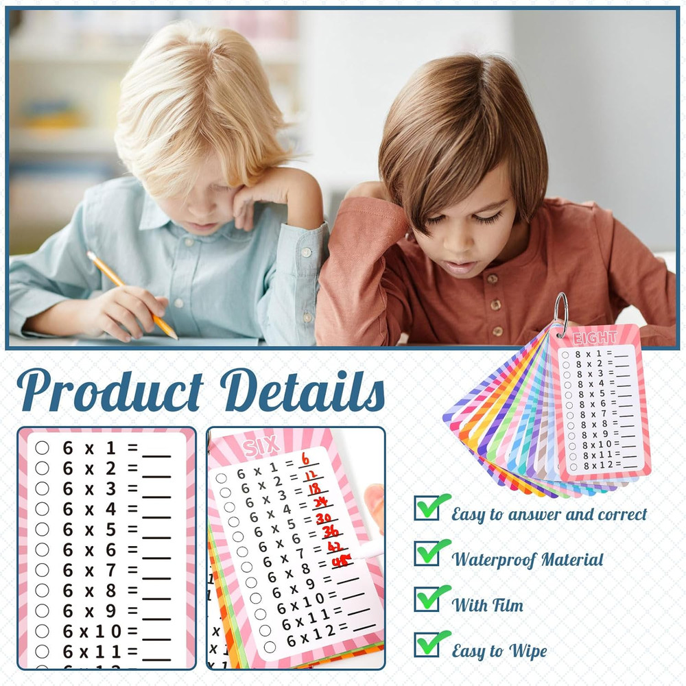 13pc Multiplication Flashcards 0-12,Times Table Flash Cards Multiplication Chart