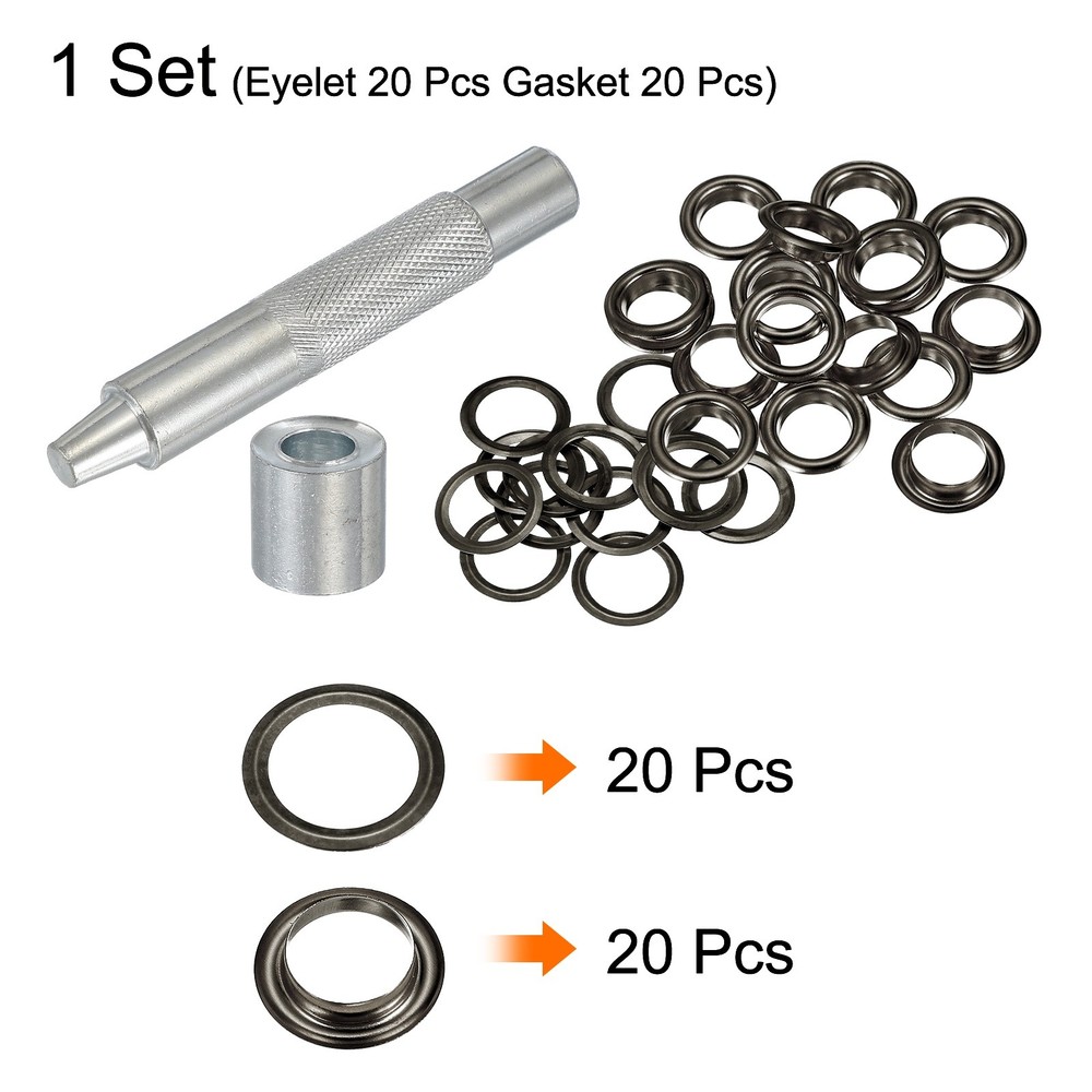 20Set Grommets Eyelets Kit 10mm Copper Eyelets with Setting Tool Gun Black
